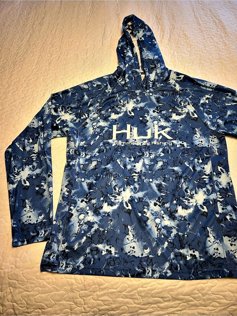Huk Pursuit Icon Long Sleeve Hoodie Blue & White Small